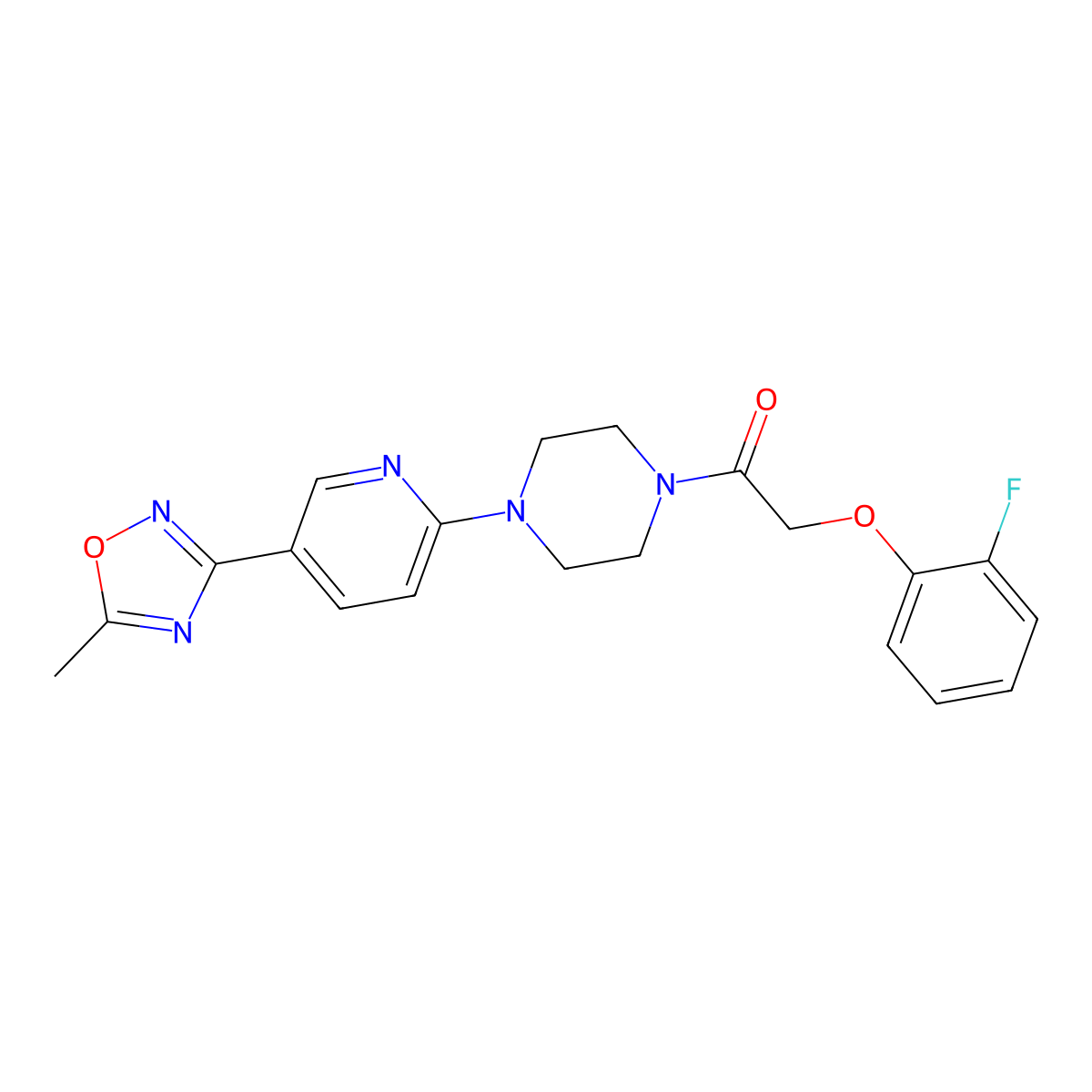 2-(2-Fluorophenoxy)-1-(4-(5-(5-methyl-1,2,4-oxadiazol-3-yl)pyridin-2-yl)piperazin-1-yl)ethanone molecular structure, CAS 1219912-91-0
