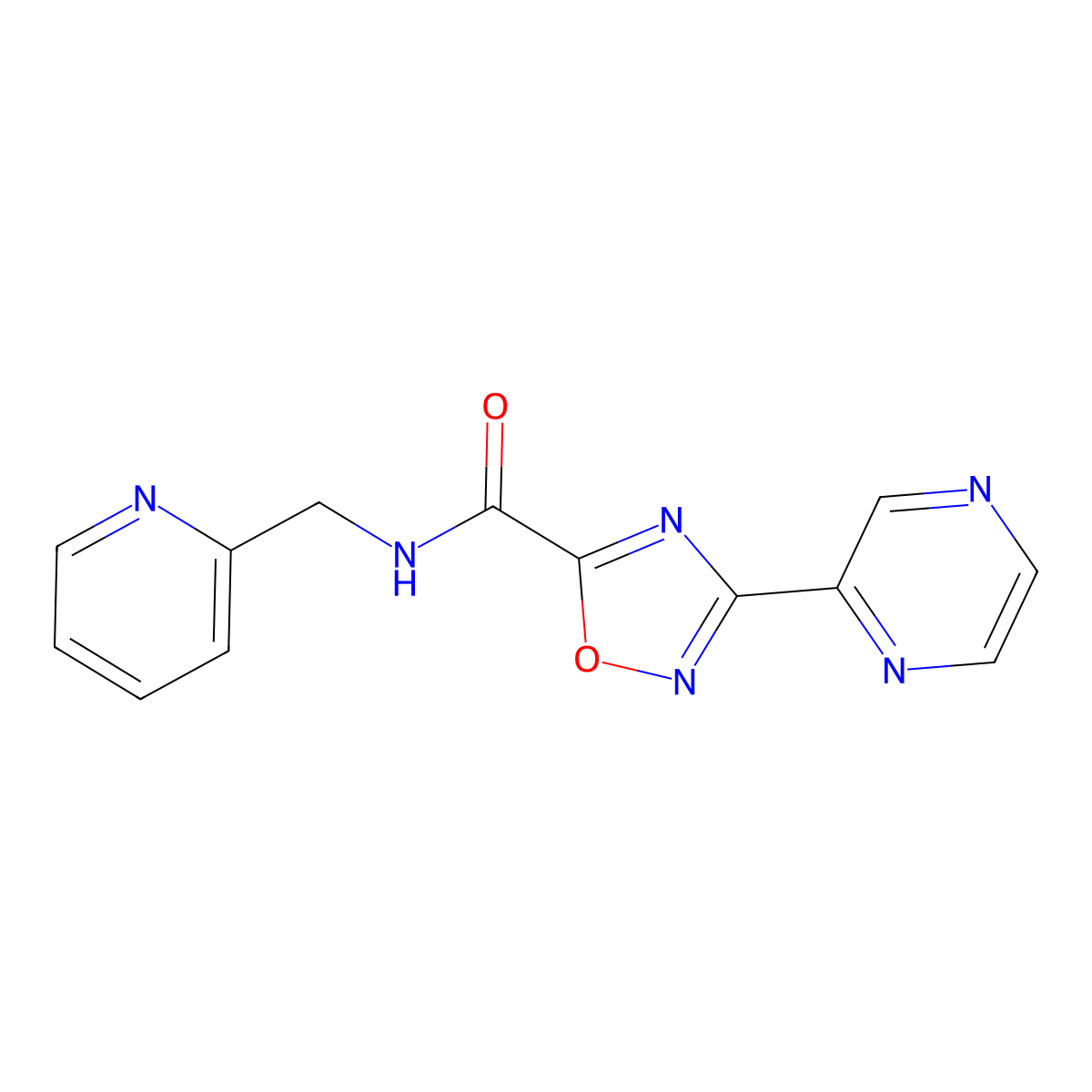 3-(pyrazin-2-yl)-N-(pyridin-2-ylmethyl)-1,2,4-oxadiazole-5-carboxamide molecular structure, CAS 1219912-95-4