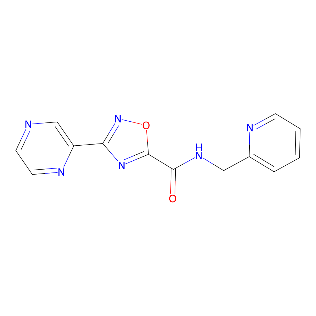 3-(pyrazin-2-yl)-N-(pyridin-2-ylmethyl)-1,2,4-oxadiazole-5-carboxamide molecular structure, CAS 1219912-95-4