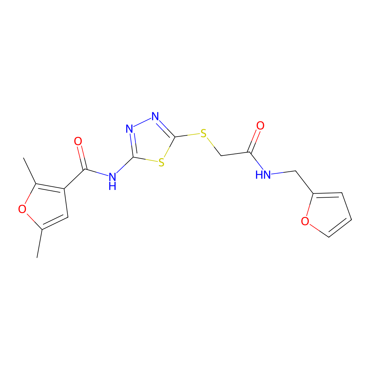 N-(5-((2-((furan-2-ylmethyl)amino)-2-oxoethyl)thio)-1,3,4-thiadiazol-2-yl)-2,5-dimethylfuran-3-carboxamide molecular structure, CAS 1219912-99-8