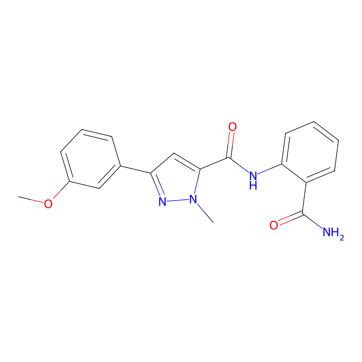 N-(2-carbamoylphenyl)-3-(3-methoxyphenyl)-1-methyl-1H-pyrazole-5-carboxamide molecular structure, CAS 1219913-03-7