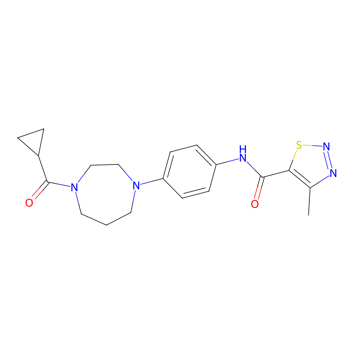 N-(4-(4-(cyclopropanecarbonyl)-1,4-diazepan-1-yl)phenyl)-4-methyl-1,2,3-thiadiazole-5-carboxamide molecular structure, CAS 1219913-12-8