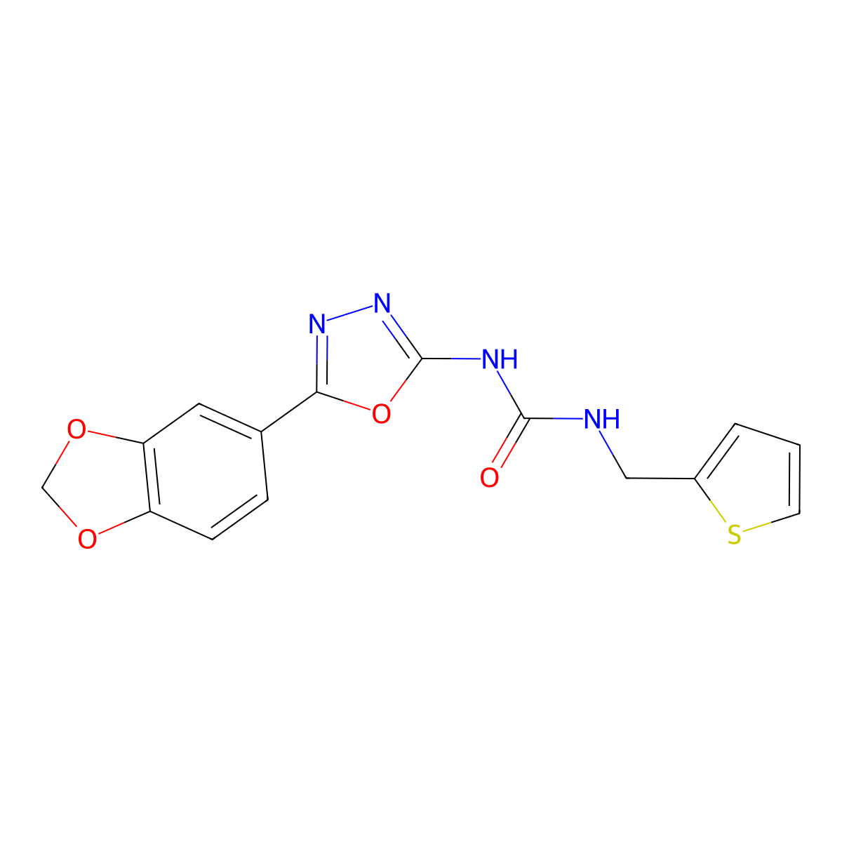 3-[5-(2H-1,3-benzodioxol-5-yl)-1,3,4-oxadiazol-2-yl]-1-[(thiophen-2-yl)methyl]urea molecular structure, CAS 1219913-13-9