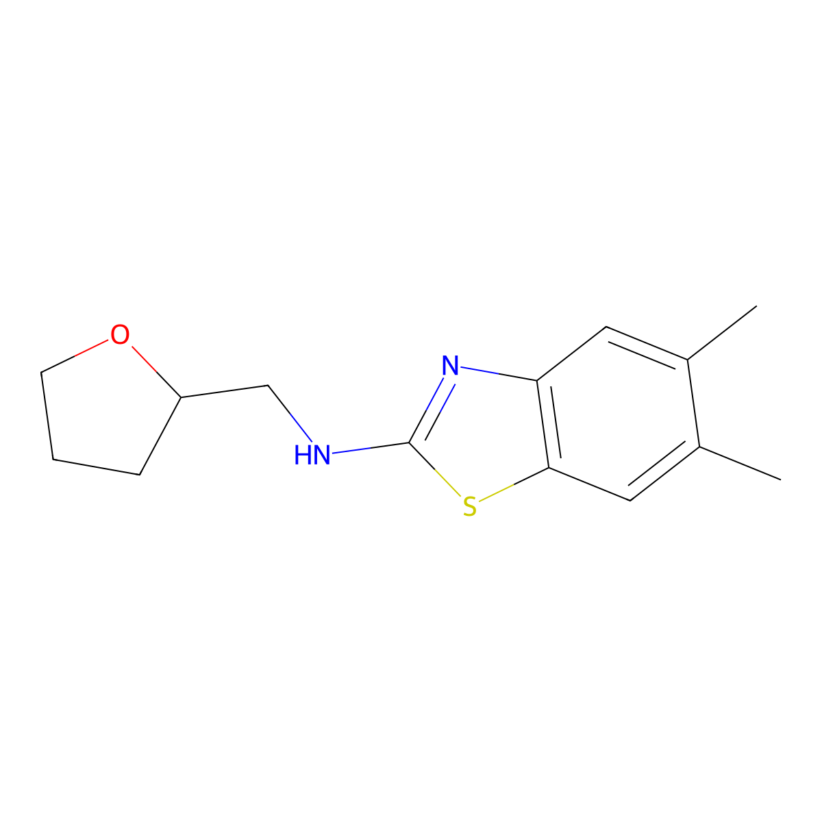 5,6-dimethyl-N-((tetrahydrofuran-2-yl)methyl)benzo[d]thiazol-2-amine molecular structure, CAS 1219913-16-2