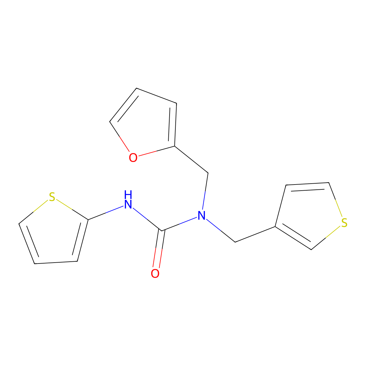 1-(Furan-2-ylmethyl)-3-(thiophen-2-yl)-1-(thiophen-3-ylmethyl)urea molecular structure, CAS 1219913-17-3