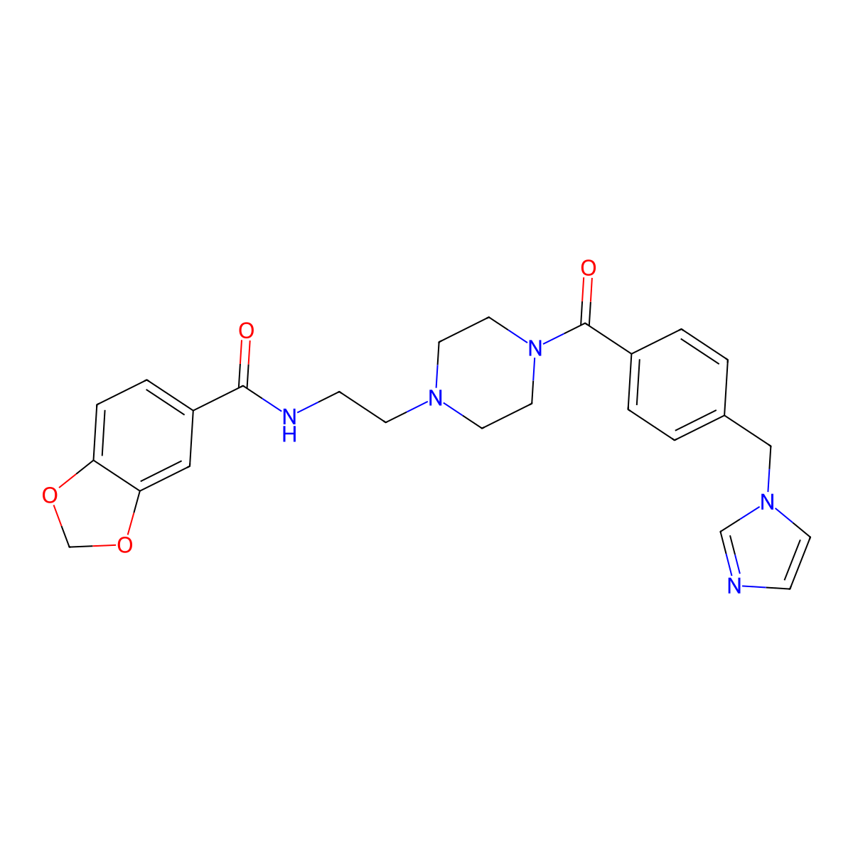 N-(2-(4-(4-((1H-imidazol-1-yl)methyl)benzoyl)piperazin-1-yl)ethyl)benzo[d][1,3]dioxole-5-carboxamide molecular structure, CAS 1219913-19-5