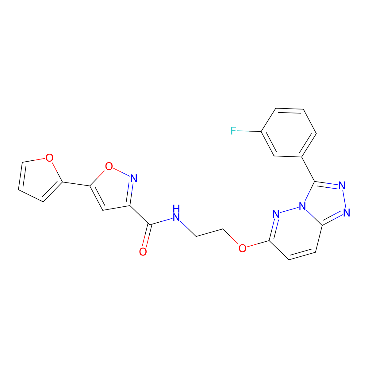 N-(2-((3-(3-fluorophenyl)-[1,2,4]triazolo[4,3-b]pyridazin-6-yl)oxy)ethyl)-5-(furan-2-yl)isoxazole-3-carboxamide molecular structure, CAS 1219913-20-8