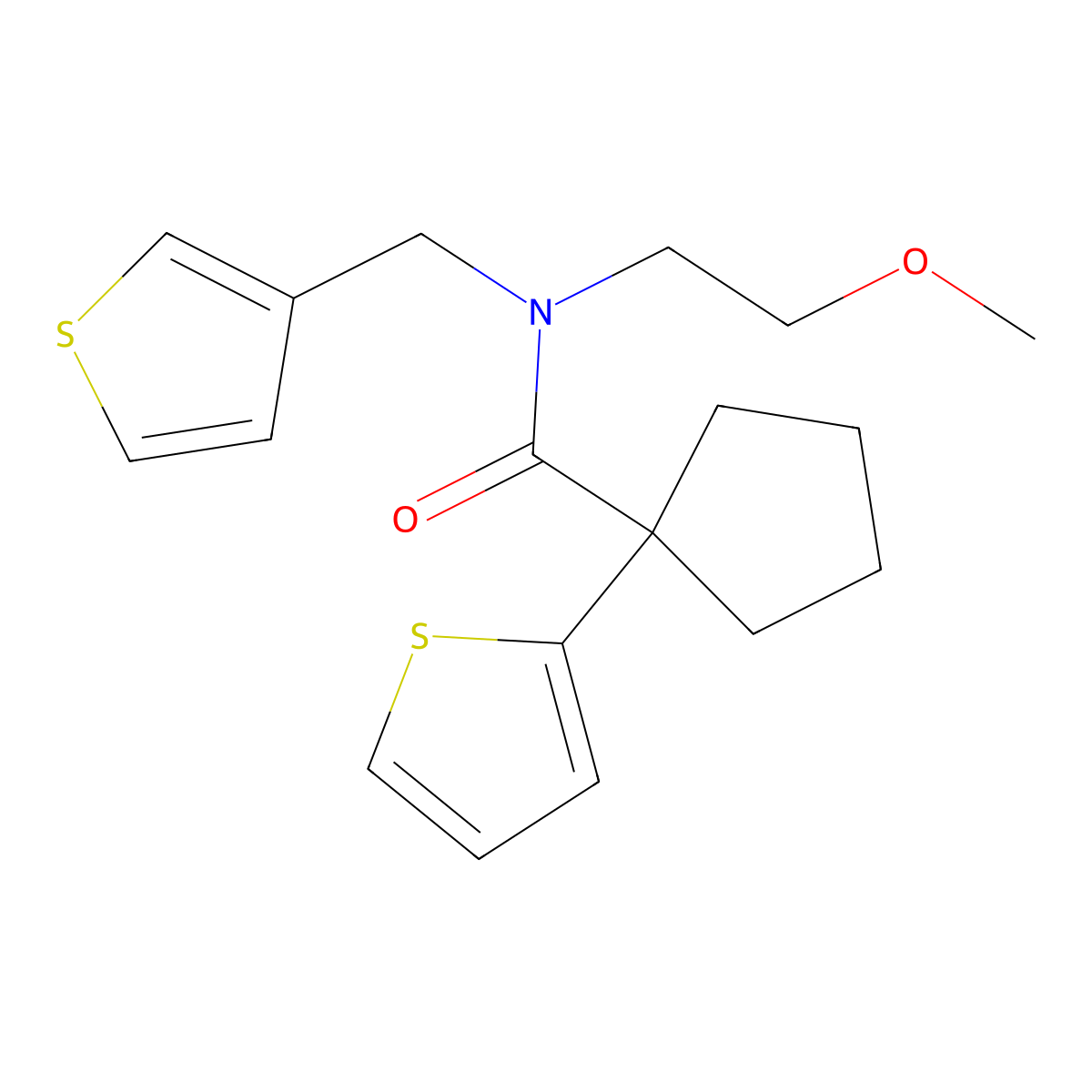 N-(2-methoxyethyl)-1-(thiophen-2-yl)-N-(thiophen-3-ylmethyl)cyclopentanecarboxamide molecular structure, CAS 1219913-22-0