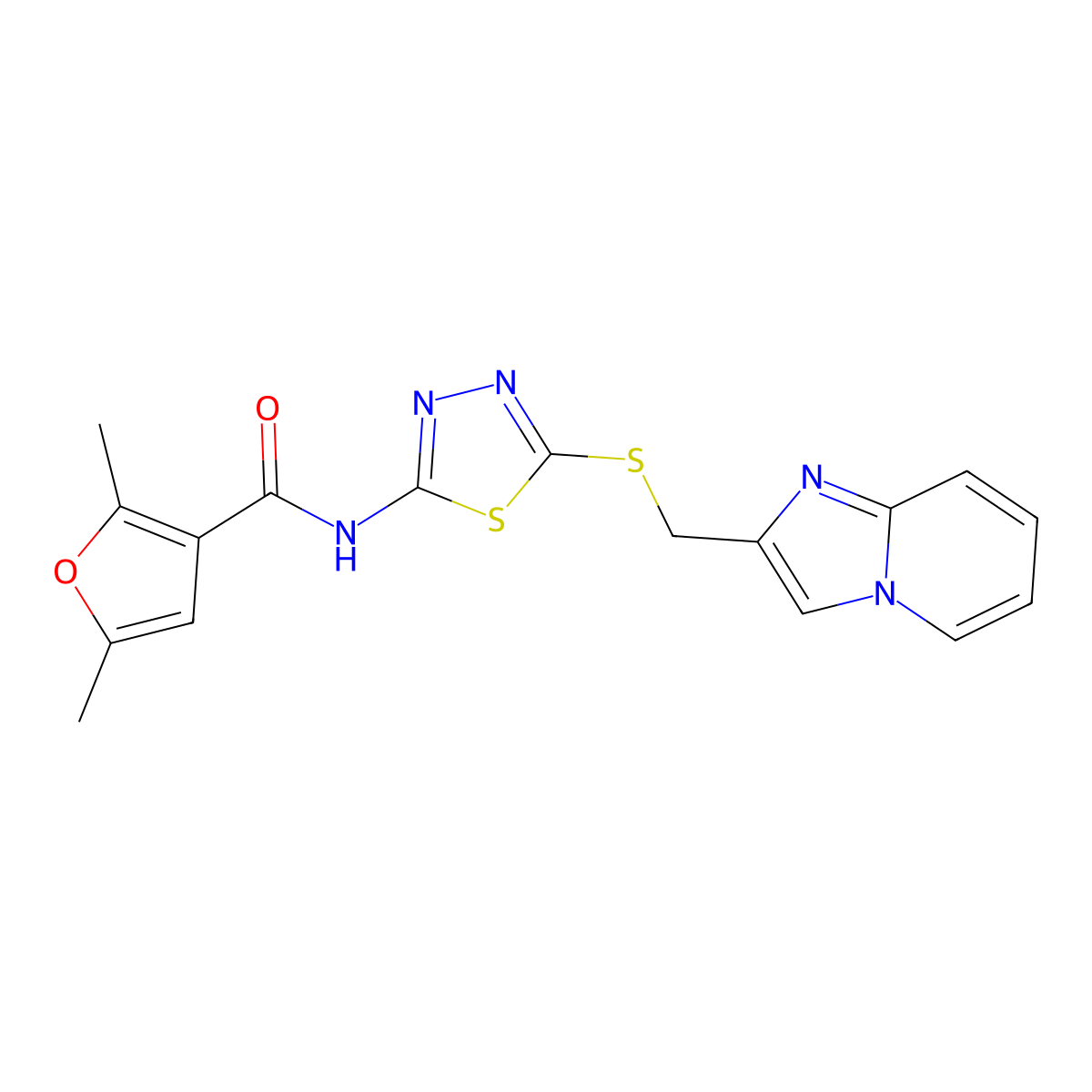 N-(5-((imidazo[1,2-a]pyridin-2-ylmethyl)thio)-1,3,4-thiadiazol-2-yl)-2,5-dimethylfuran-3-carboxamide molecular structure, CAS 1219913-25-3