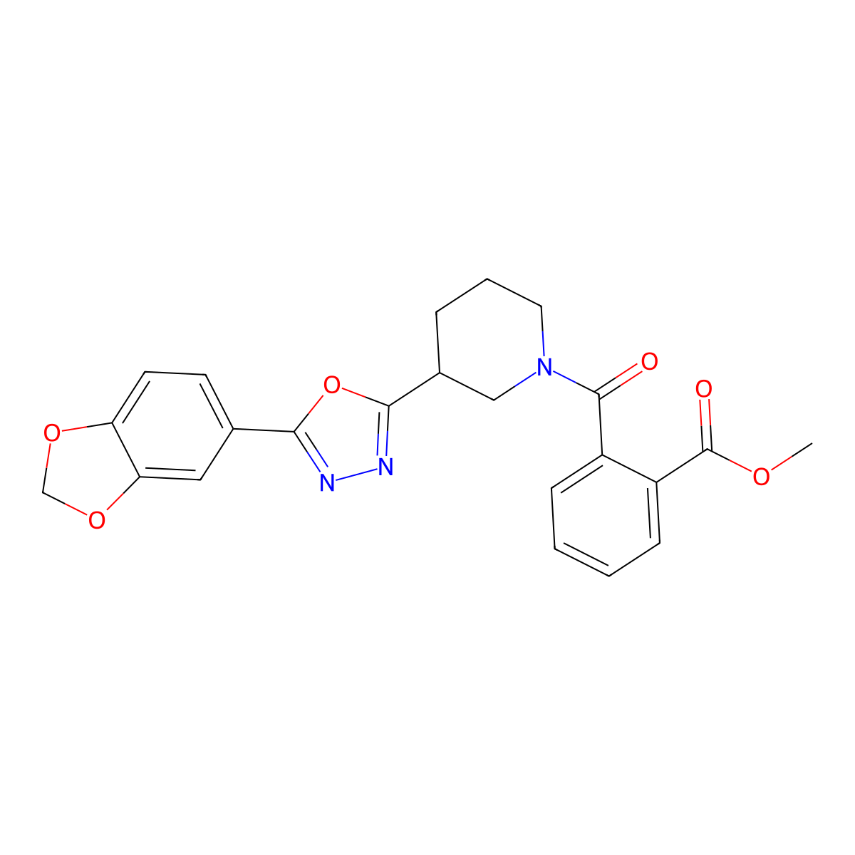 methyl 2-{3-[5-(2H-1,3-benzodioxol-5-yl)-1,3,4-oxadiazol-2-yl]piperidine-1-carbonyl}benzoate molecular structure, CAS 1219913-28-6