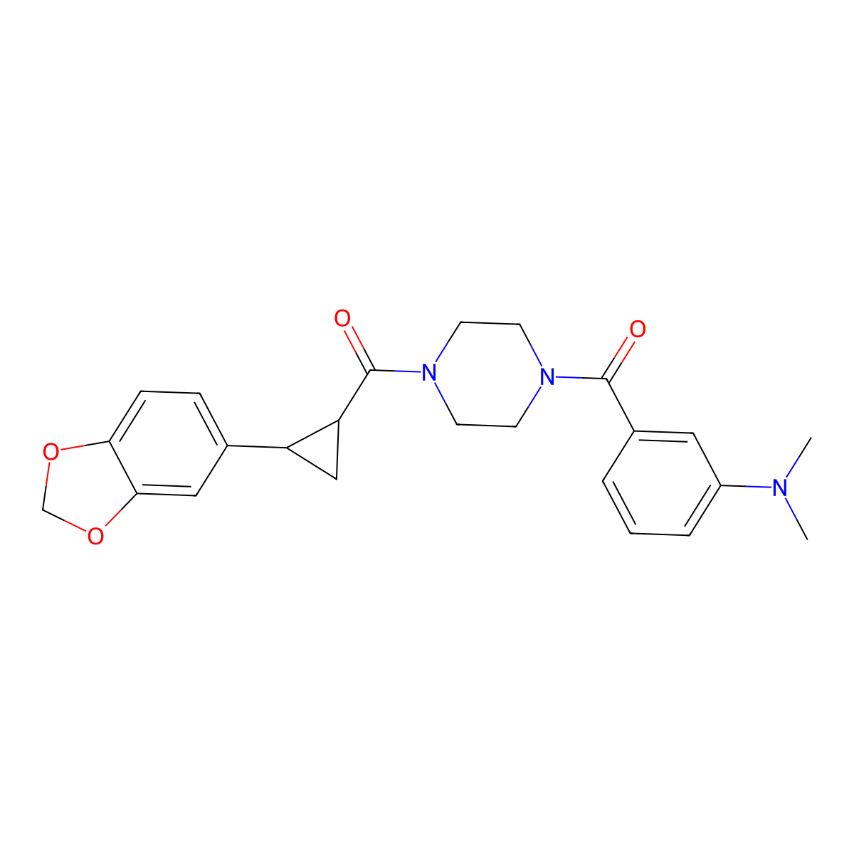 (4-(2-(Benzo[d][1,3]dioxol-5-yl)cyclopropanecarbonyl)piperazin-1-yl)(3-(dimethylamino)phenyl)methanone molecular structure, CAS 1219913-36-6