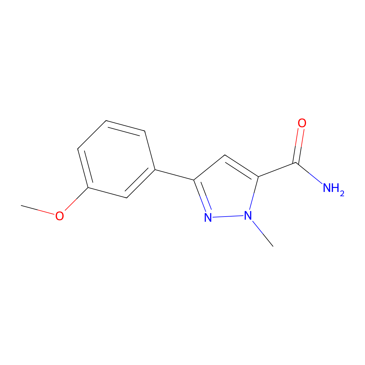 3-(3-methoxyphenyl)-1-methyl-1H-pyrazole-5-carboxamide molecular structure, CAS 1219913-42-4