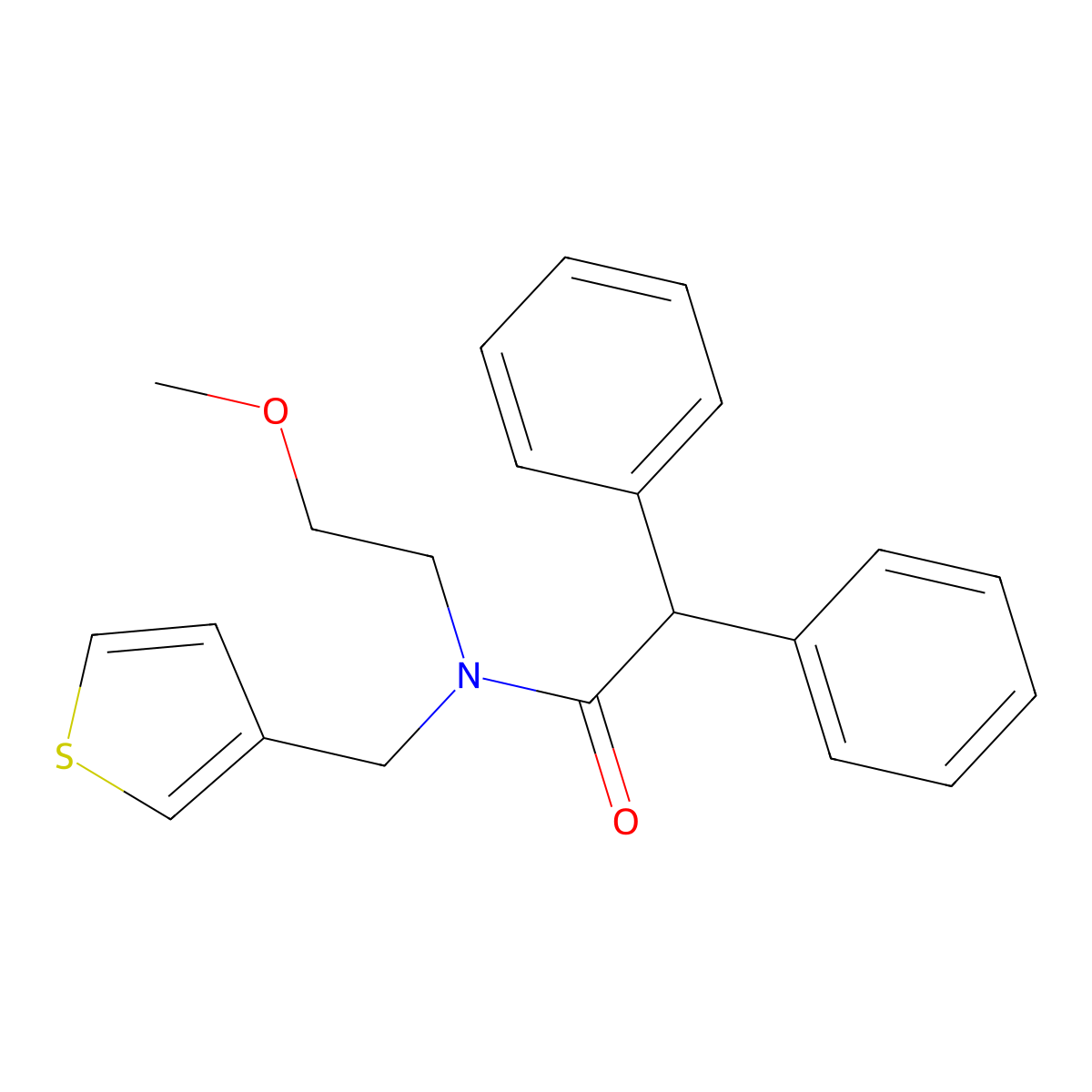 N-(2-methoxyethyl)-2,2-diphenyl-N-(thiophen-3-ylmethyl)acetamide molecular structure, CAS 1219913-51-5