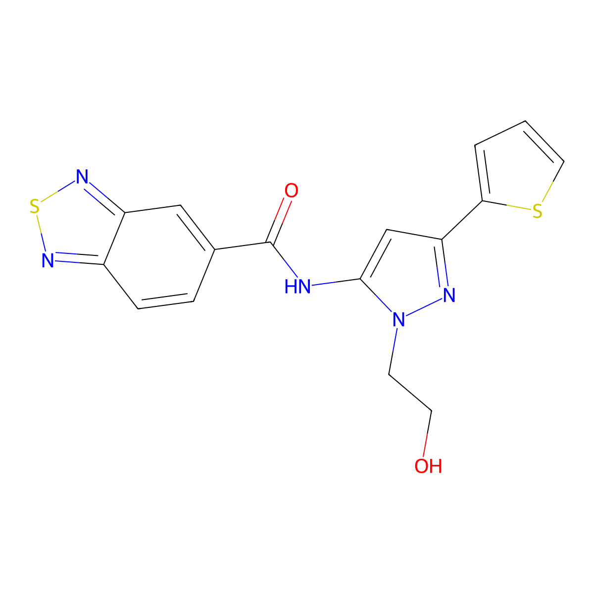 N-(1-(2-hydroxyethyl)-3-(thiophen-2-yl)-1H-pyrazol-5-yl)benzo[c][1,2,5]thiadiazole-5-carboxamide molecular structure, CAS 1219913-54-8