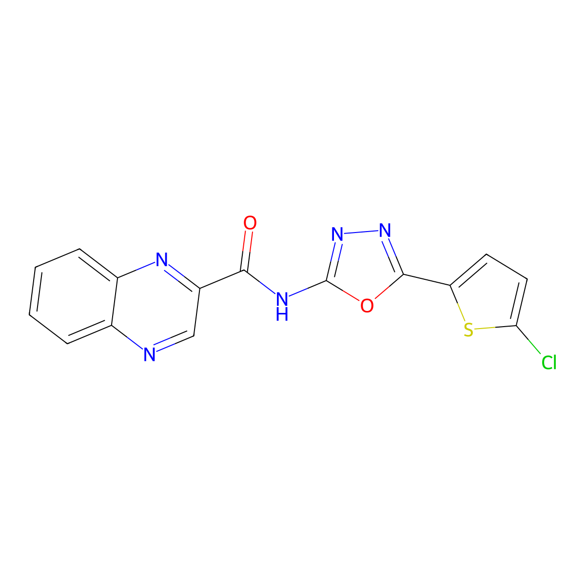 N-[5-(5-chlorothiophen-2-yl)-1,3,4-oxadiazol-2-yl]quinoxaline-2-carboxamide molecular structure, CAS 1219913-57-1