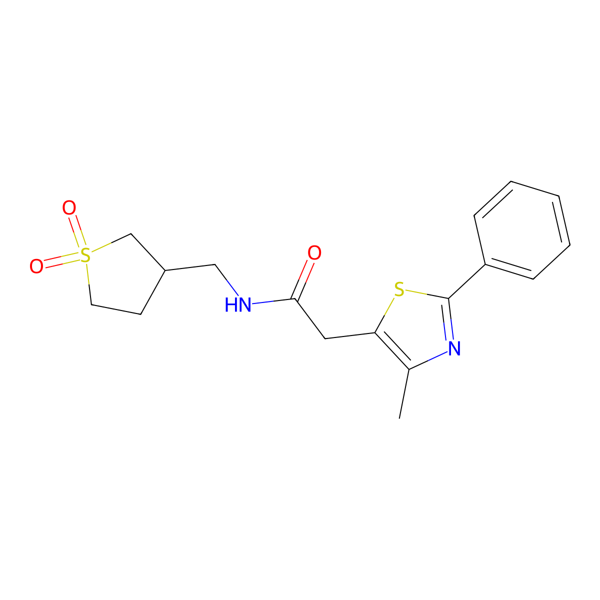 N-((1,1-dioxidotetrahydrothiophen-3-yl)methyl)-2-(4-methyl-2-phenylthiazol-5-yl)acetamide molecular structure, CAS 1219913-58-2