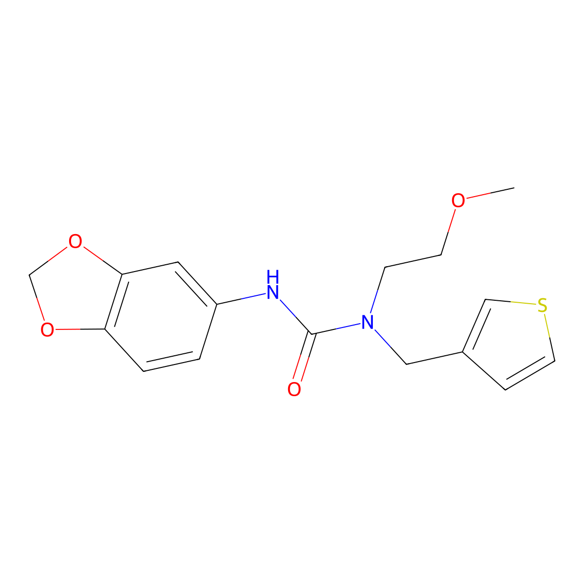 3-(Benzo[d][1,3]dioxol-5-yl)-1-(2-methoxyethyl)-1-(thiophen-3-ylmethyl)urea molecular structure, CAS 1219913-64-0