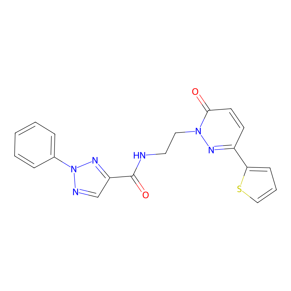 N-(2-(6-oxo-3-(thiophen-2-yl)pyridazin-1(6H)-yl)ethyl)-2-phenyl-2H-1,2,3-triazole-4-carboxamide molecular structure, CAS 1219913-66-2