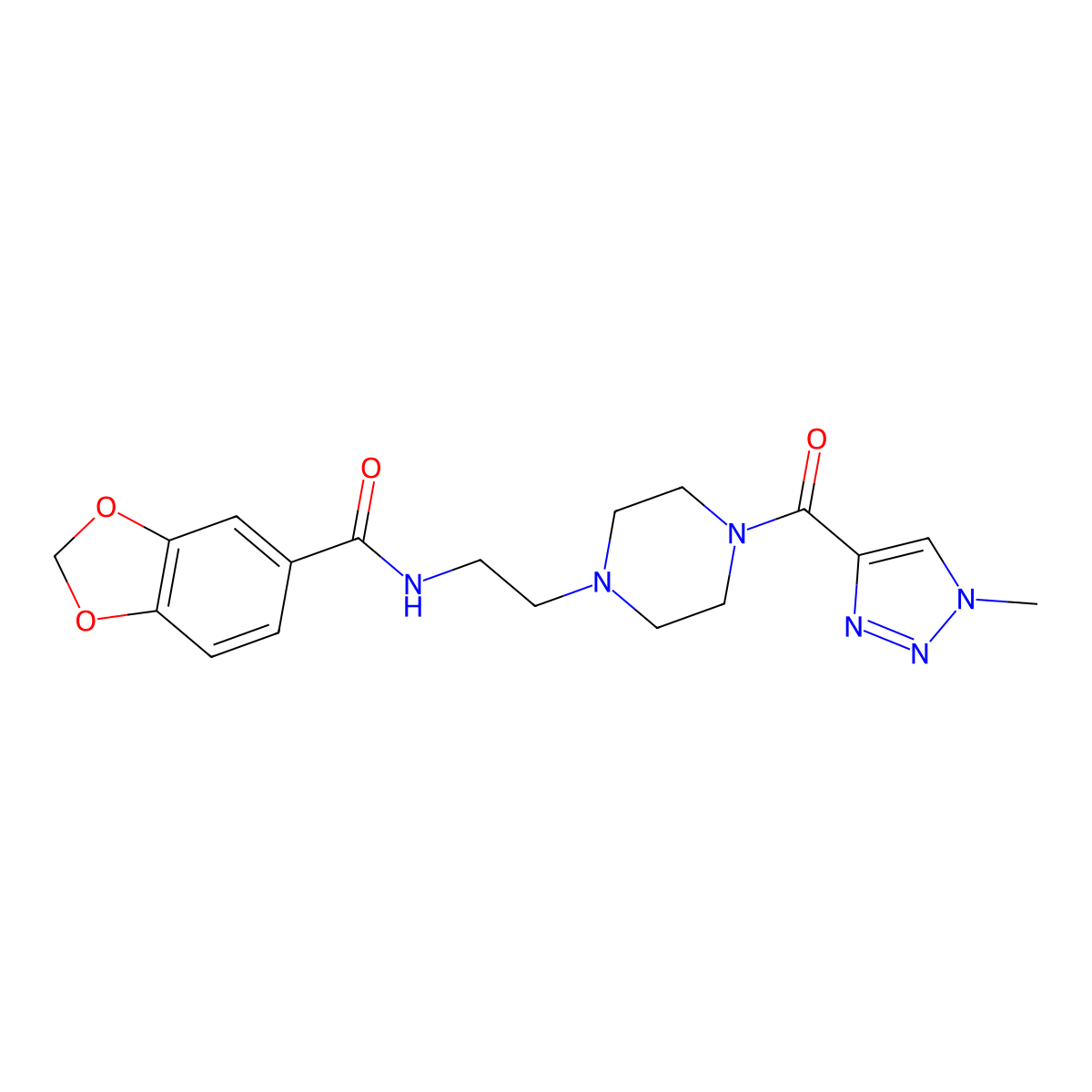 N-(2-(4-(1-methyl-1H-1,2,3-triazole-4-carbonyl)piperazin-1-yl)ethyl)benzo[d][1,3]dioxole-5-carboxamide molecular structure, CAS 1219913-74-2