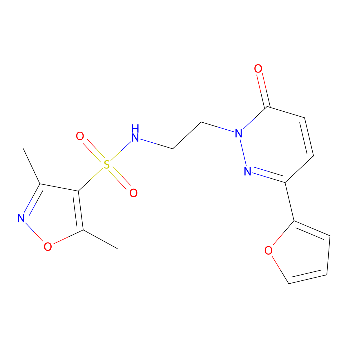 N-(2-(3-(furan-2-yl)-6-oxopyridazin-1(6H)-yl)ethyl)-3,5-dimethylisoxazole-4-sulfonamide molecular structure, CAS 1219913-81-1