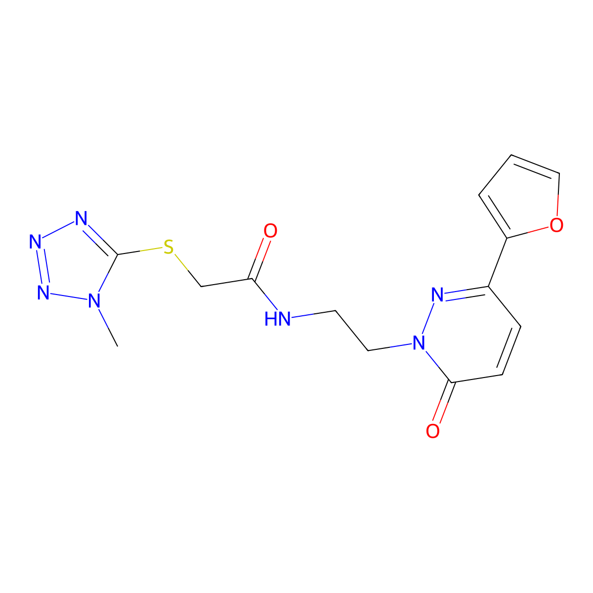 N-(2-(3-(furan-2-yl)-6-oxopyridazin-1(6H)-yl)ethyl)-2-((1-methyl-1H-tetrazol-5-yl)thio)acetamide molecular structure, CAS 1219913-84-4