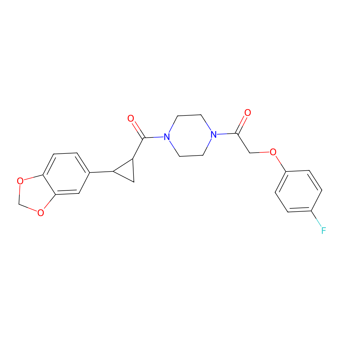 1-(4-(2-(Benzo[d][1,3]dioxol-5-yl)cyclopropanecarbonyl)piperazin-1-yl)-2-(4-fluorophenoxy)ethanone molecular structure, CAS 1219913-87-7