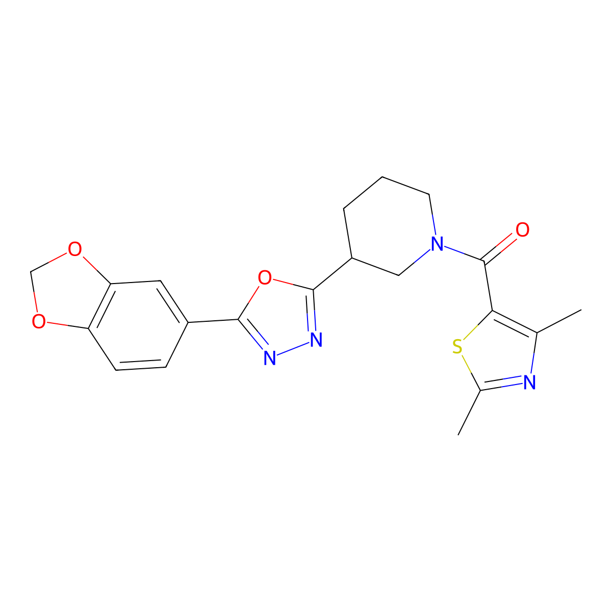 (3-(5-(Benzo[d][1,3]dioxol-5-yl)-1,3,4-oxadiazol-2-yl)piperidin-1-yl)(2,4-dimethylthiazol-5-yl)methanone molecular structure, CAS 1219913-88-8