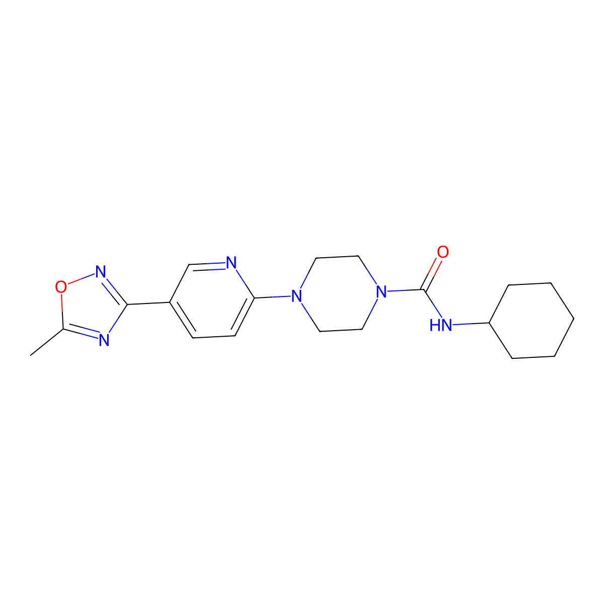 N-cyclohexyl-4-[5-(5-methyl-1,2,4-oxadiazol-3-yl)pyridin-2-yl]piperazine-1-carboxamide molecular structure, CAS 1219913-91-3