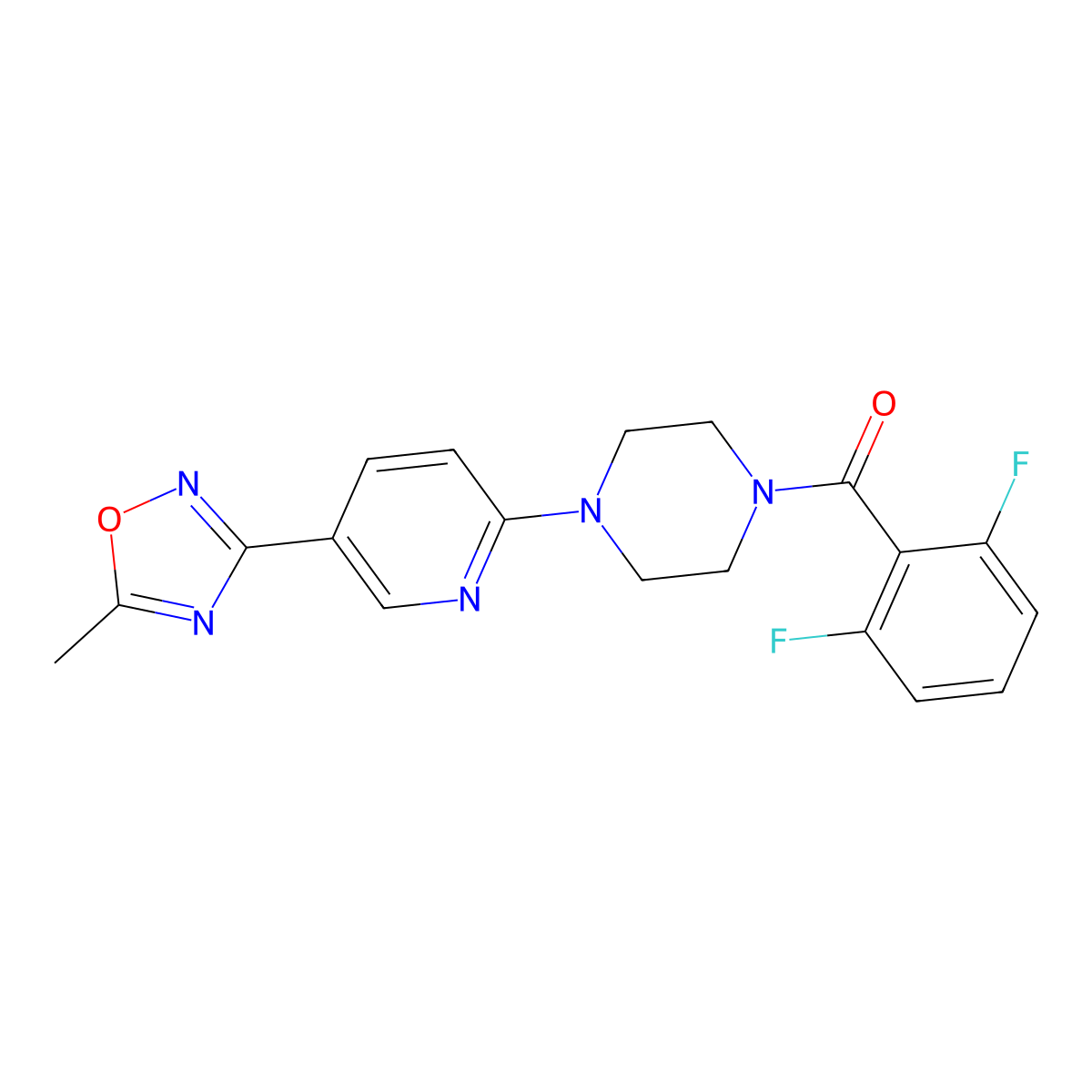 (2,6-Difluorophenyl)(4-(5-(5-methyl-1,2,4-oxadiazol-3-yl)pyridin-2-yl)piperazin-1-yl)methanone molecular structure, CAS 1219914-05-2