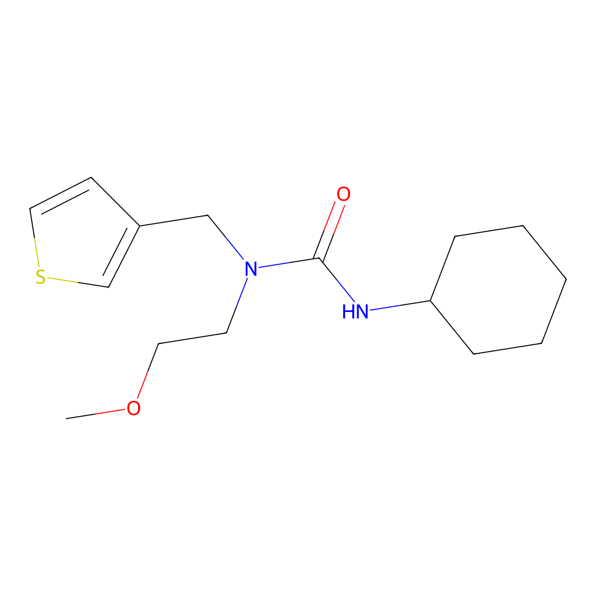 3-Cyclohexyl-1-(2-methoxyethyl)-1-(thiophen-3-ylmethyl)urea molecular structure, CAS 1219914-08-5