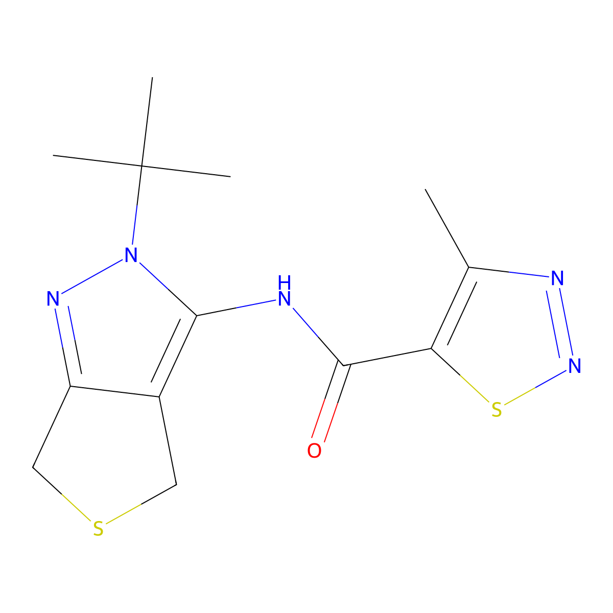 N-(2-(tert-butyl)-4,6-dihydro-2H-thieno[3,4-c]pyrazol-3-yl)-4-methyl-1,2,3-thiadiazole-5-carboxamide molecular structure, CAS 1219914-09-6
