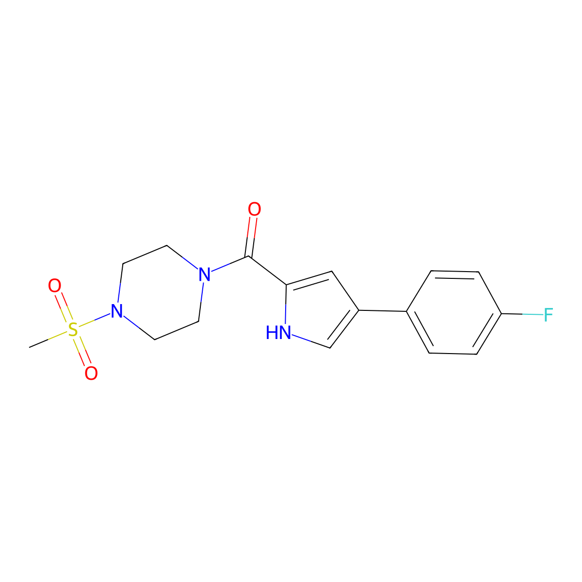 (4-(4-fluorophenyl)-1H-pyrrol-2-yl)(4-(methylsulfonyl)piperazin-1-yl)methanone molecular structure, CAS 1219914-14-3