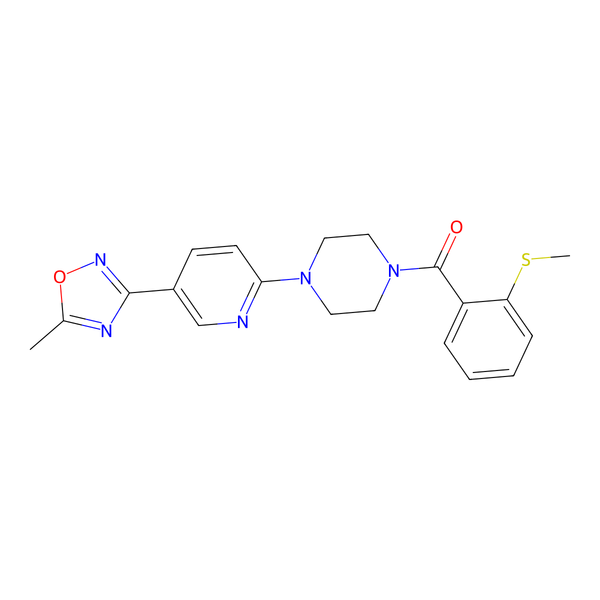 (4-(5-(5-Methyl-1,2,4-oxadiazol-3-yl)pyridin-2-yl)piperazin-1-yl)(2-(methylthio)phenyl)methanone molecular structure, CAS 1219914-18-7