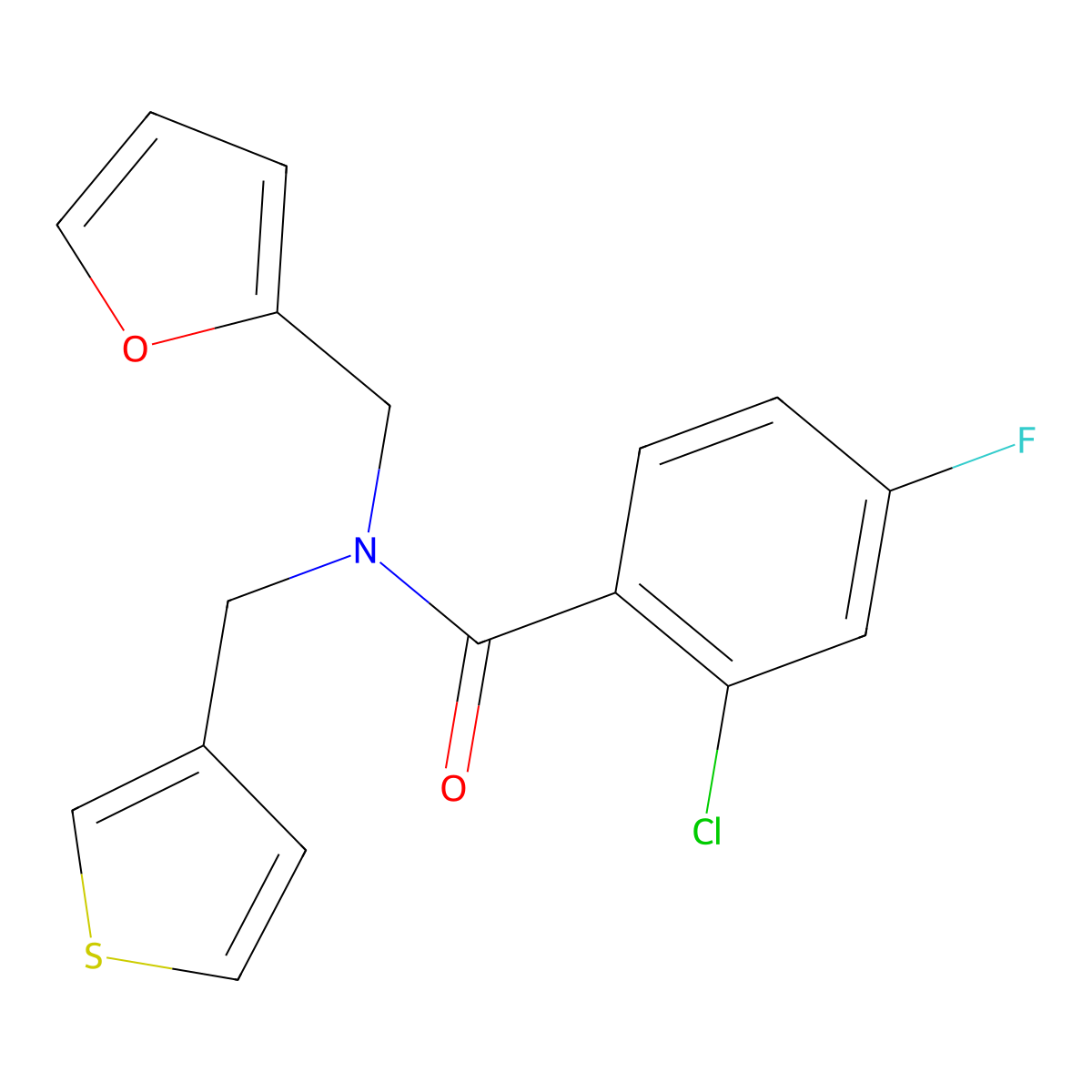 2-chloro-4-fluoro-N-(furan-2-ylmethyl)-N-(thiophen-3-ylmethyl)benzamide molecular structure, CAS 1219914-21-2