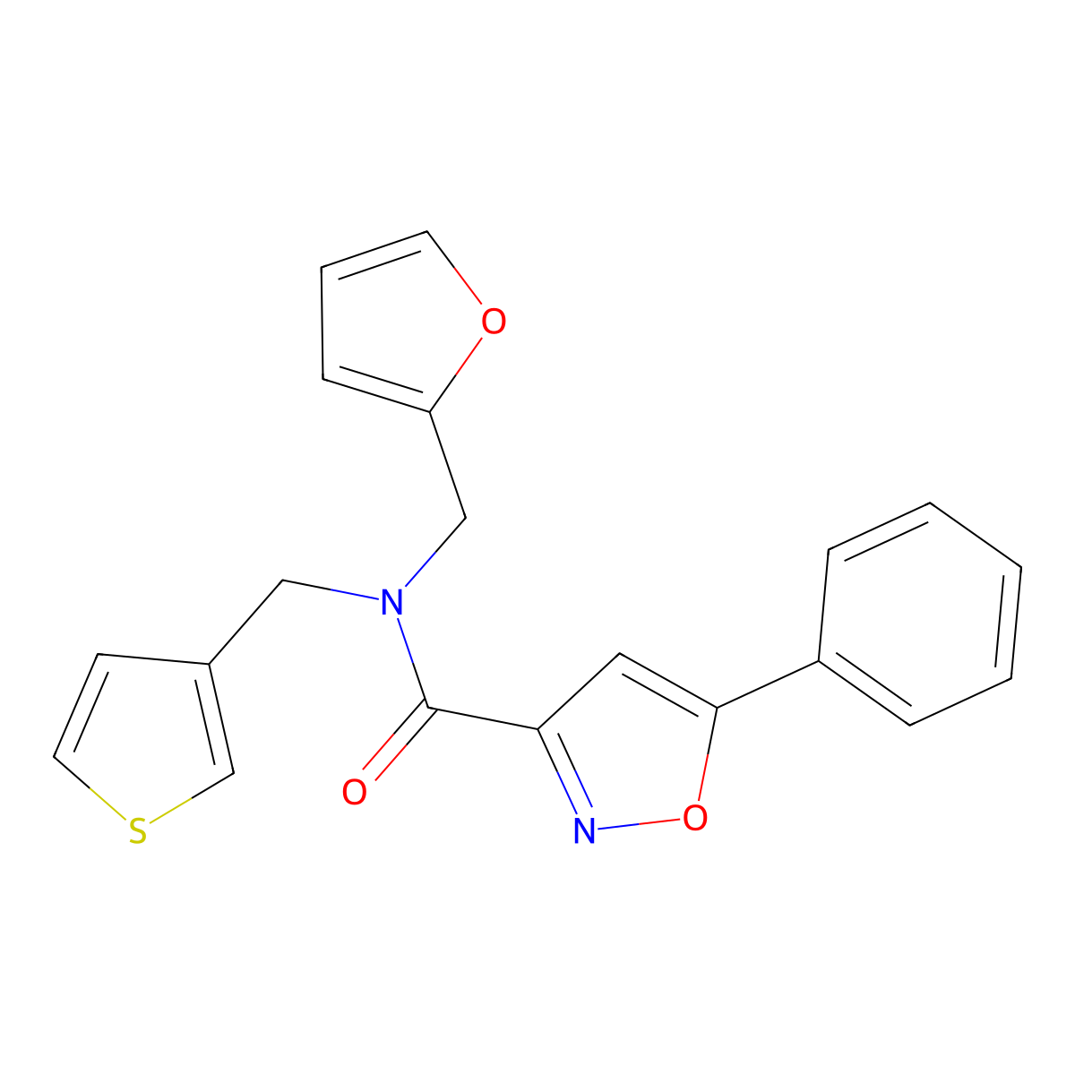 N-(furan-2-ylmethyl)-5-phenyl-N-(thiophen-3-ylmethyl)isoxazole-3-carboxamide molecular structure, CAS 1219914-24-5