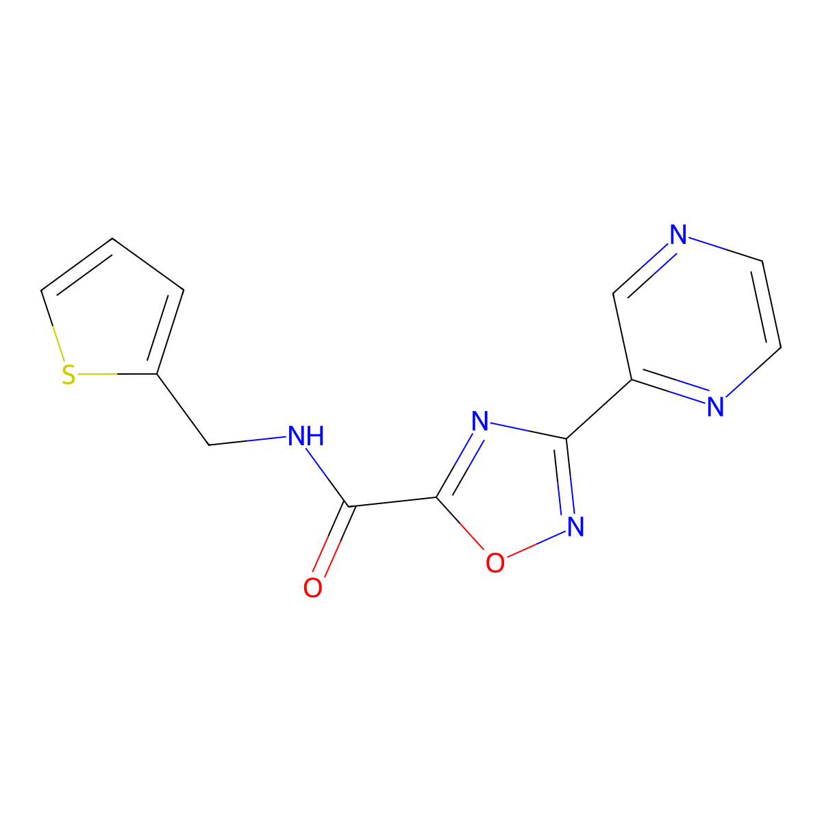 3-(pyrazin-2-yl)-N-(thiophen-2-ylmethyl)-1,2,4-oxadiazole-5-carboxamide molecular structure, CAS 1219914-25-6