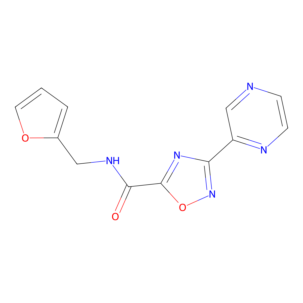 N-(furan-2-ylmethyl)-3-(pyrazin-2-yl)-1,2,4-oxadiazole-5-carboxamide molecular structure, CAS 1219914-35-8
