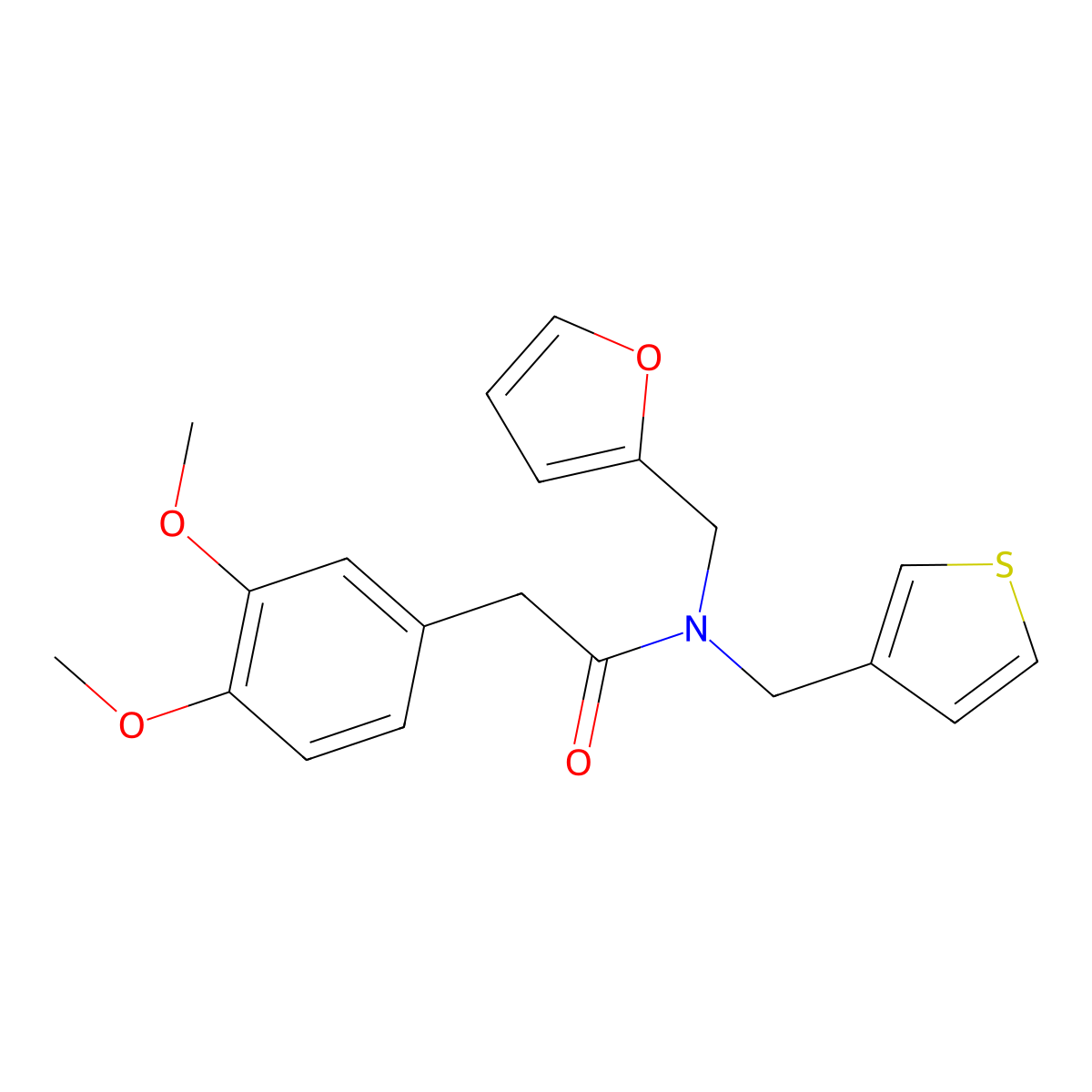 2-(3,4-dimethoxyphenyl)-N-(furan-2-ylmethyl)-N-(thiophen-3-ylmethyl)acetamide molecular structure, CAS 1219914-39-2