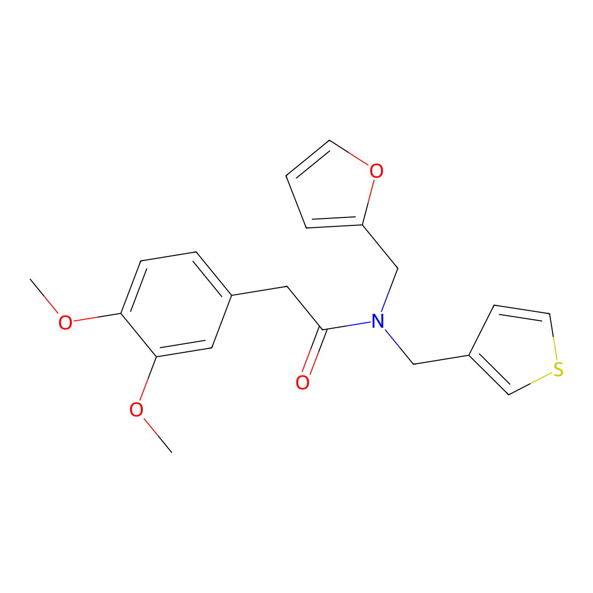 2-(3,4-dimethoxyphenyl)-N-(furan-2-ylmethyl)-N-(thiophen-3-ylmethyl)acetamide molecular structure, CAS 1219914-39-2