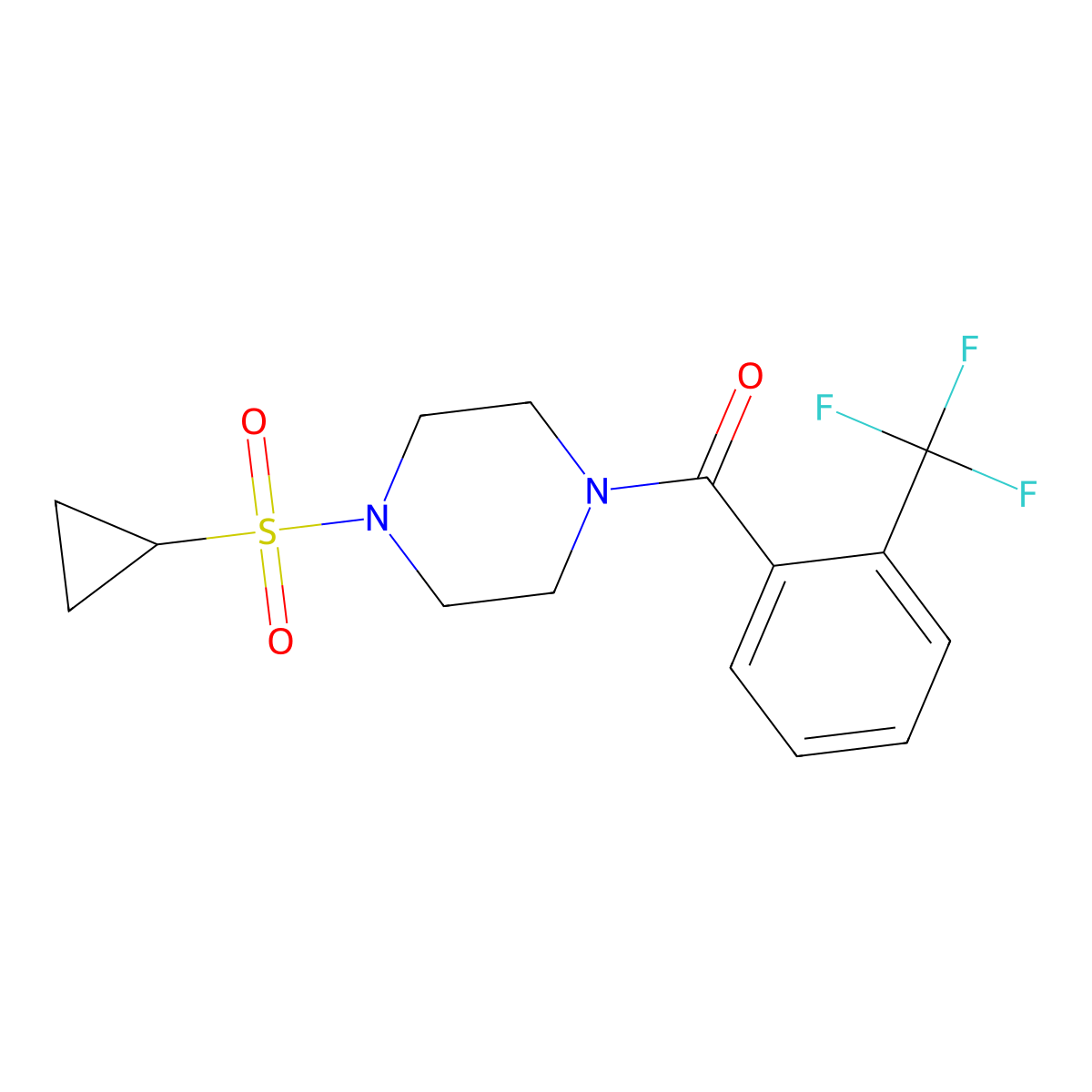 (4-(Cyclopropylsulfonyl)piperazin-1-yl)(2-(trifluoromethyl)phenyl)methanone molecular structure, CAS 1219914-43-8
