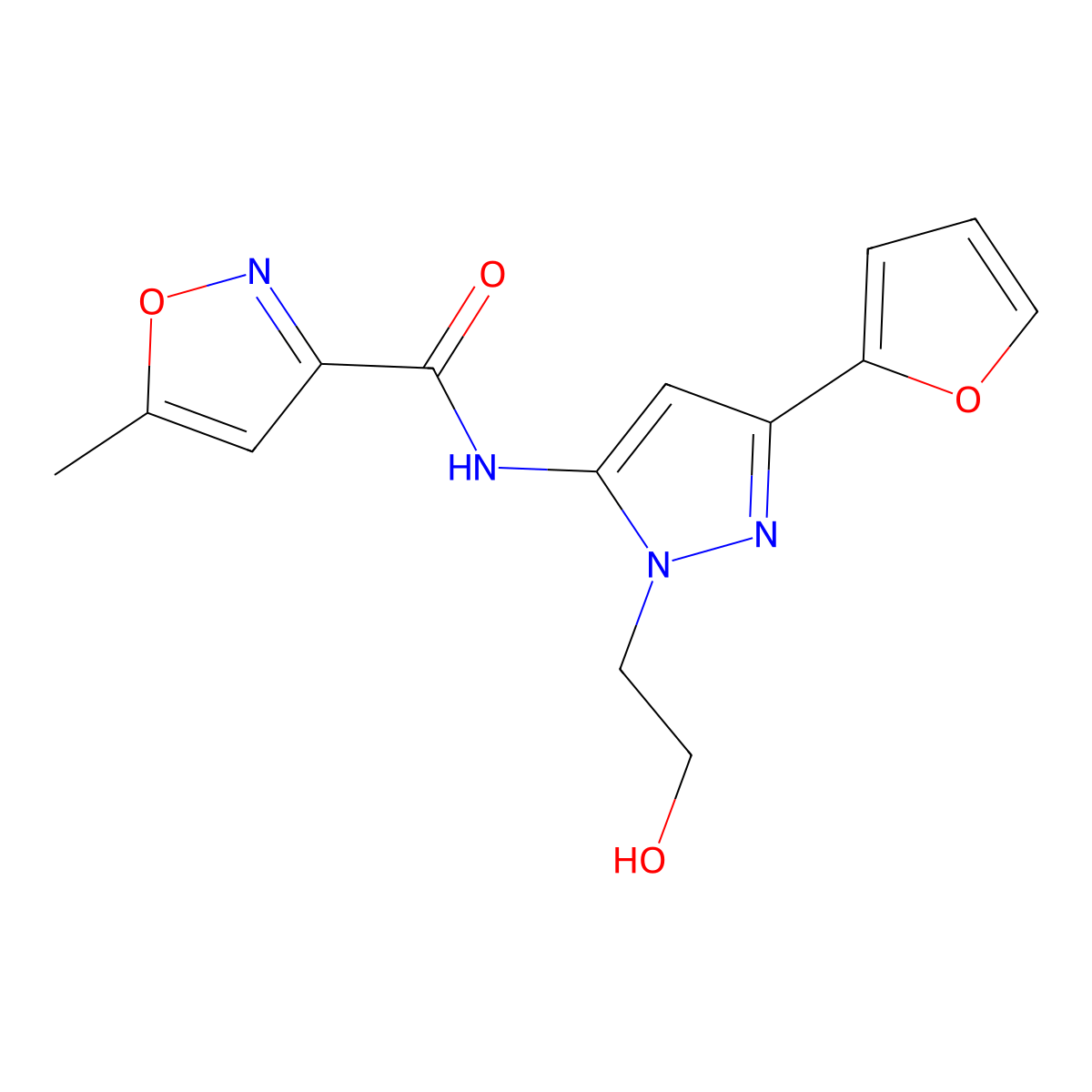 N-(3-(furan-2-yl)-1-(2-hydroxyethyl)-1H-pyrazol-5-yl)-5-methylisoxazole-3-carboxamide molecular structure, CAS 1219914-55-2
