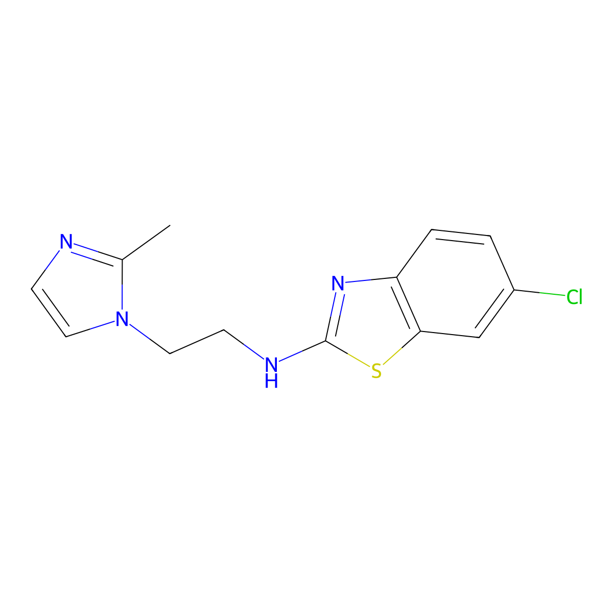 6-chloro-N-(2-(2-methyl-1H-imidazol-1-yl)ethyl)benzo[d]thiazol-2-amine molecular structure, CAS 1219914-58-5