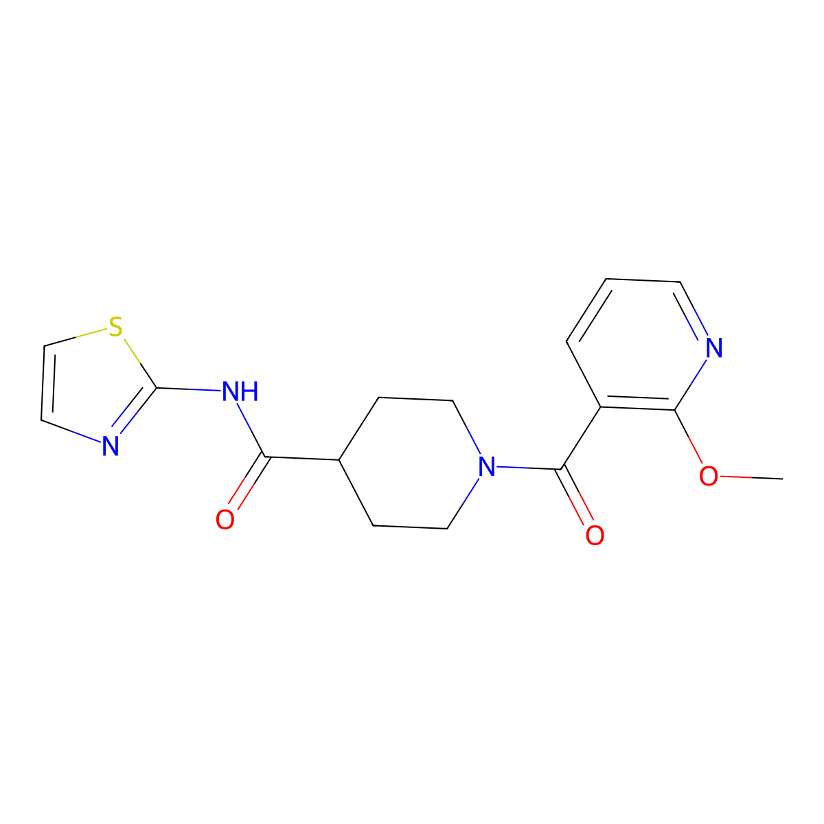 1-(2-methoxynicotinoyl)-N-(thiazol-2-yl)piperidine-4-carboxamide molecular structure, CAS 1219914-62-1