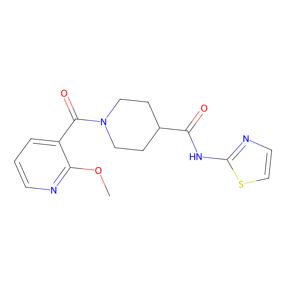 1-(2-methoxynicotinoyl)-N-(thiazol-2-yl)piperidine-4-carboxamide molecular structure, CAS 1219914-62-1