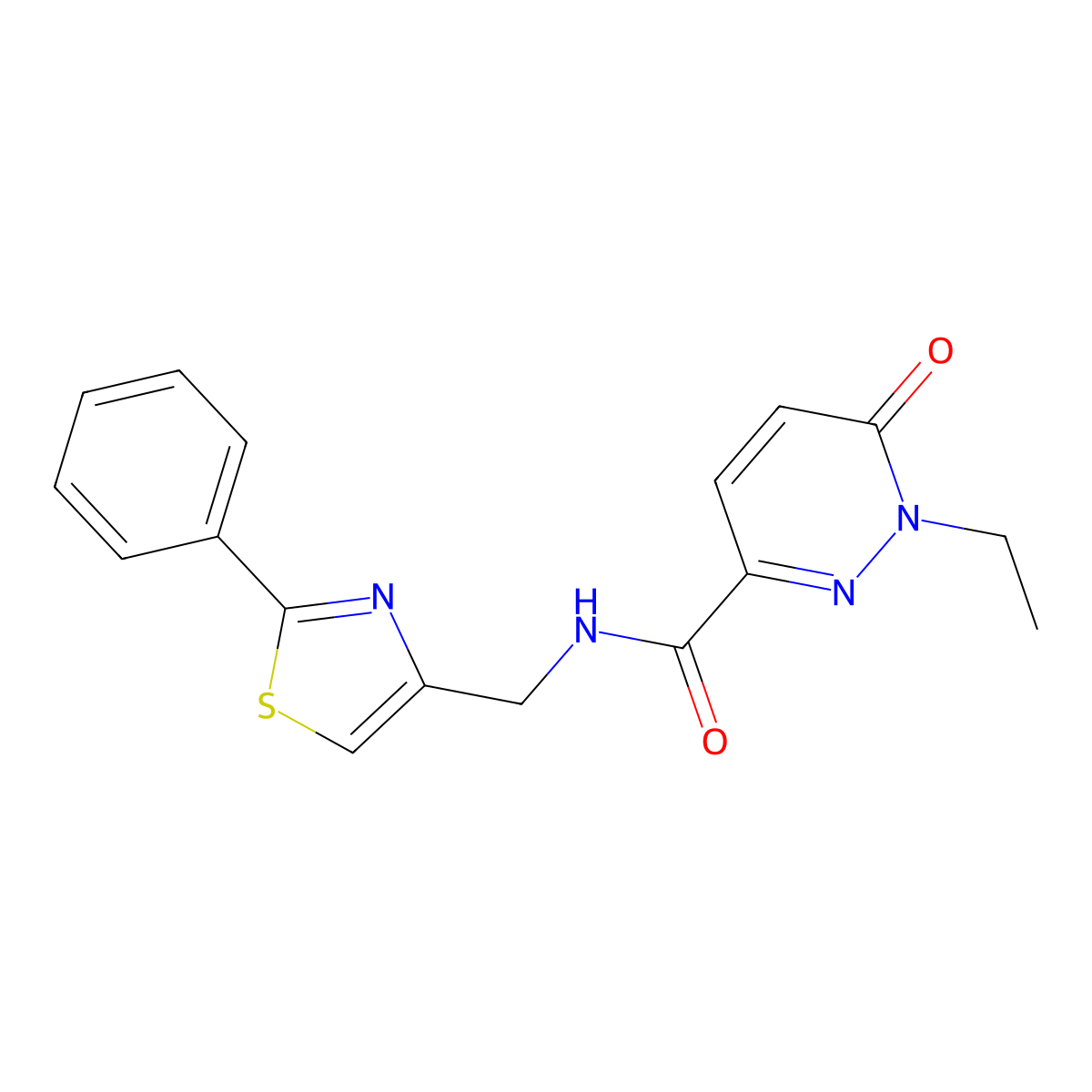 1-ethyl-6-oxo-N-((2-phenylthiazol-4-yl)methyl)-1,6-dihydropyridazine-3-carboxamide molecular structure, CAS 1219914-74-5