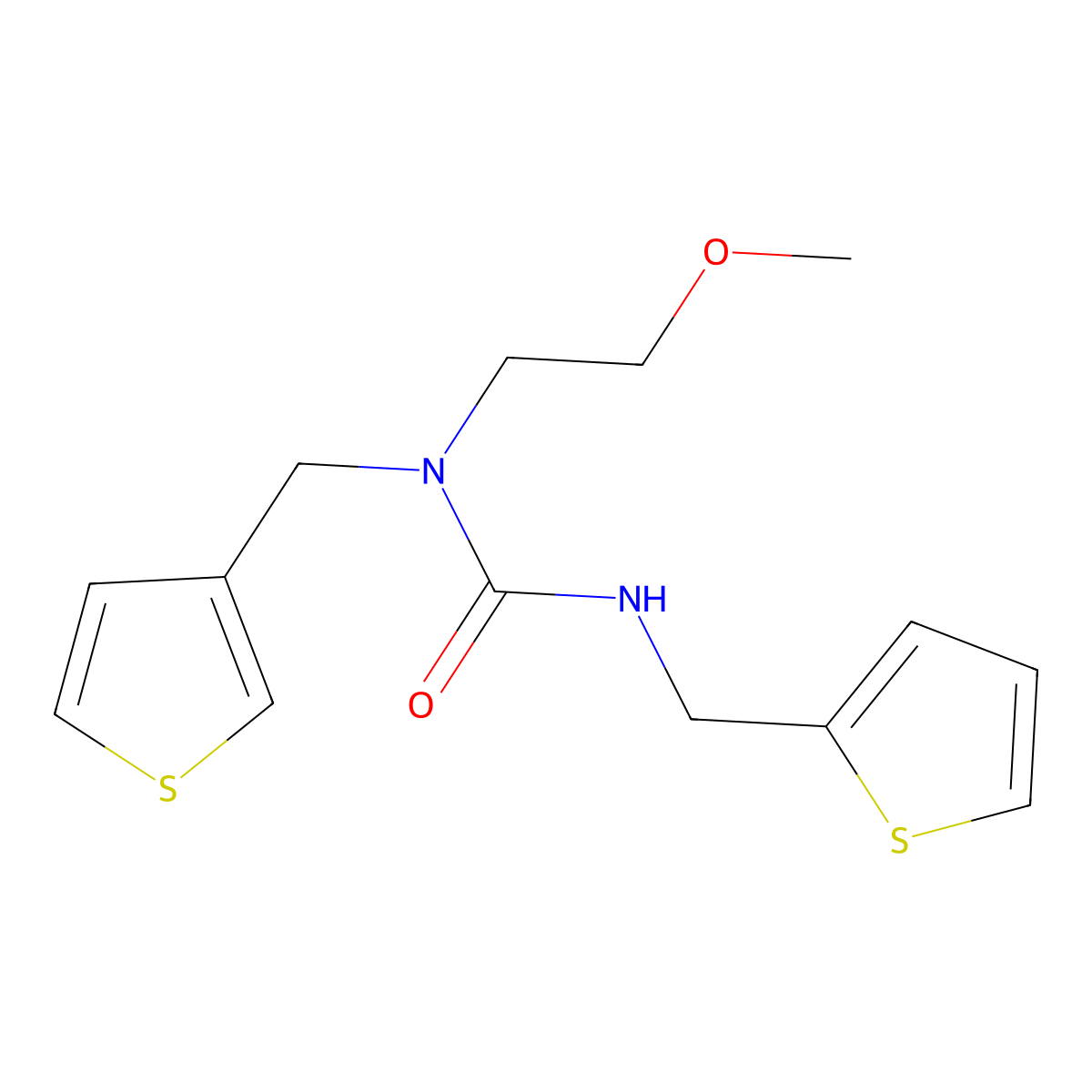 1-(2-Methoxyethyl)-3-(thiophen-2-ylmethyl)-1-(thiophen-3-ylmethyl)urea molecular structure, CAS 1219914-83-6