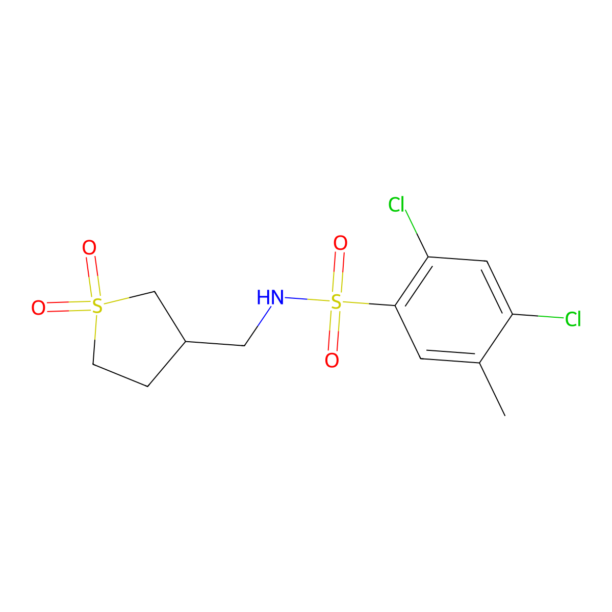 2,4-dichloro-N-((1,1-dioxidotetrahydrothiophen-3-yl)methyl)-5-methylbenzenesulfonamide molecular structure, CAS 1219914-85-8