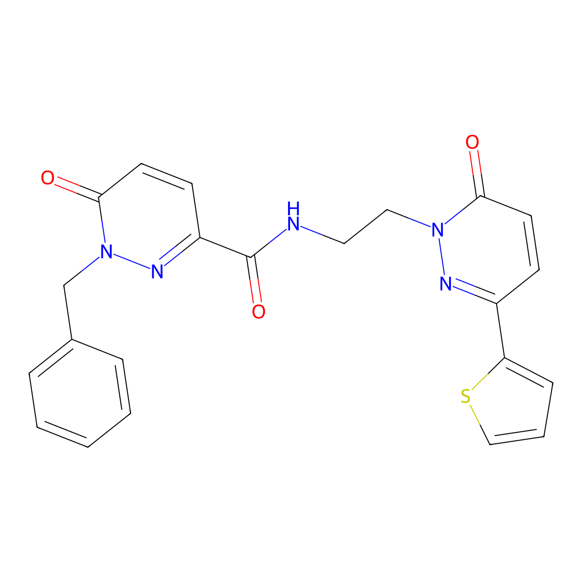 1-benzyl-6-oxo-N-(2-(6-oxo-3-(thiophen-2-yl)pyridazin-1(6H)-yl)ethyl)-1,6-dihydropyridazine-3-carboxamide molecular structure, CAS 1219914-87-0