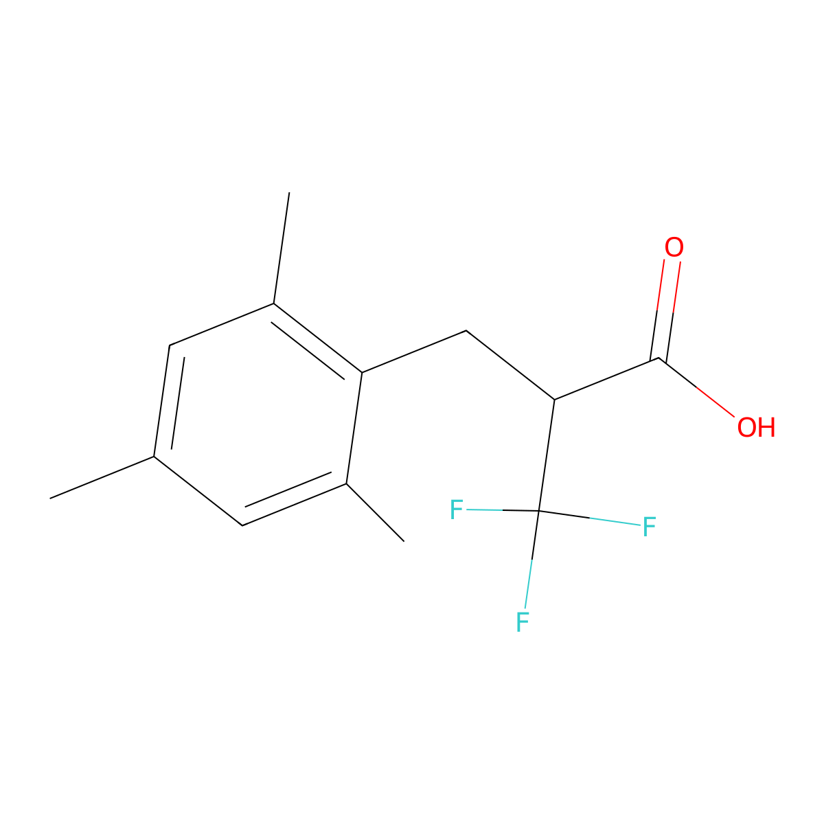 3,3,3-Trifluoro-2-[(2,4,6-trimethylphenyl)methyl]propanoic acid molecular structure, CAS 1219921-41-1