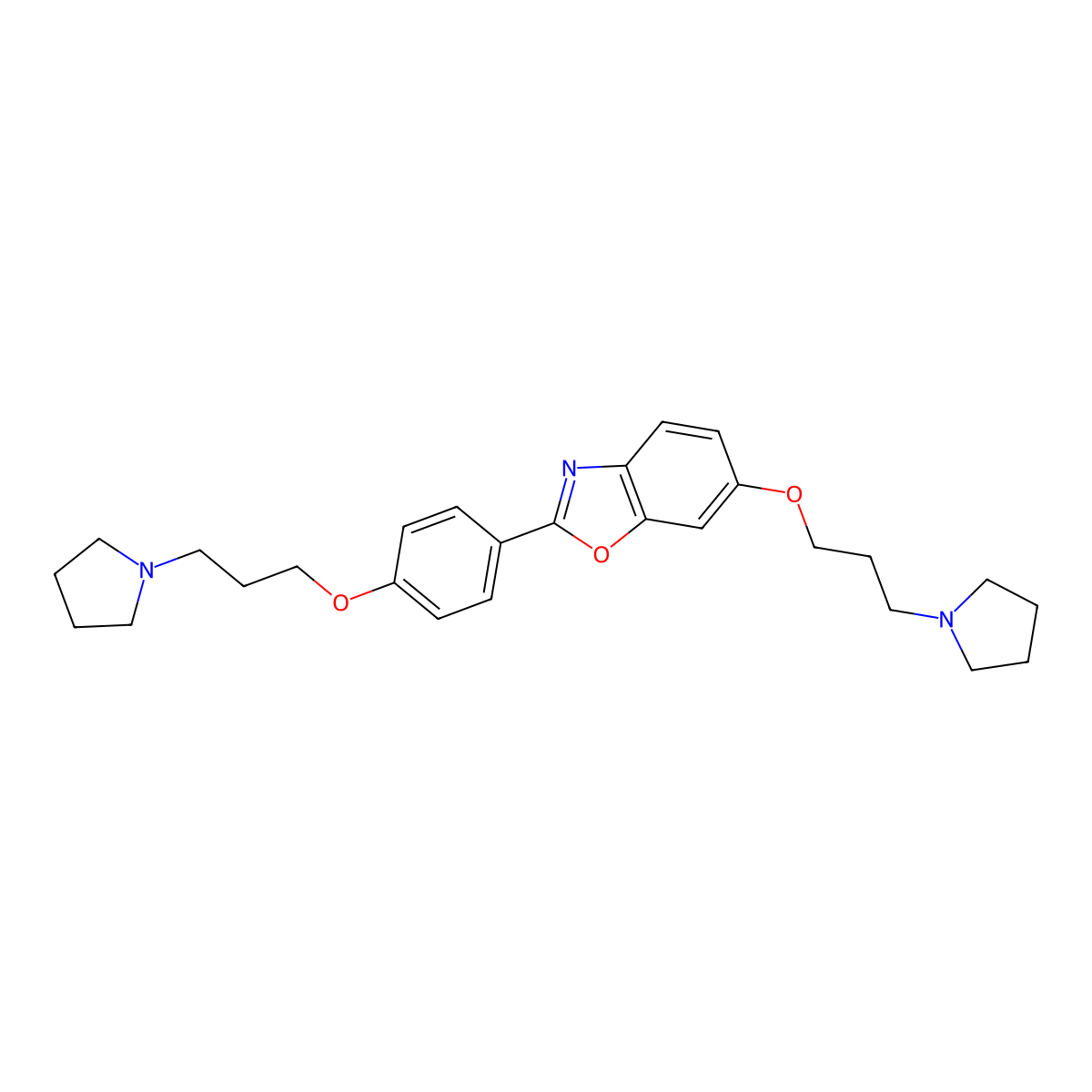 6-(3-(Pyrrolidin-1-yl)propoxy)-2-(4-(3-(pyrrolidin-1-yl)propoxy)phenyl)benzo[d]oxazole molecular structure, CAS 1219925-73-1